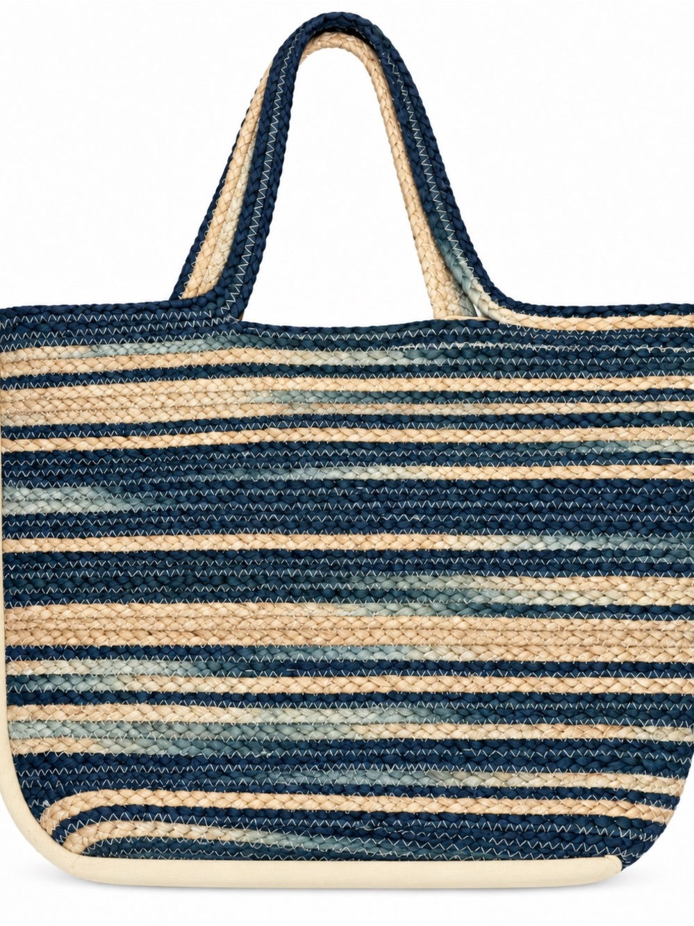 Striped Navy and Natural Woven Tote